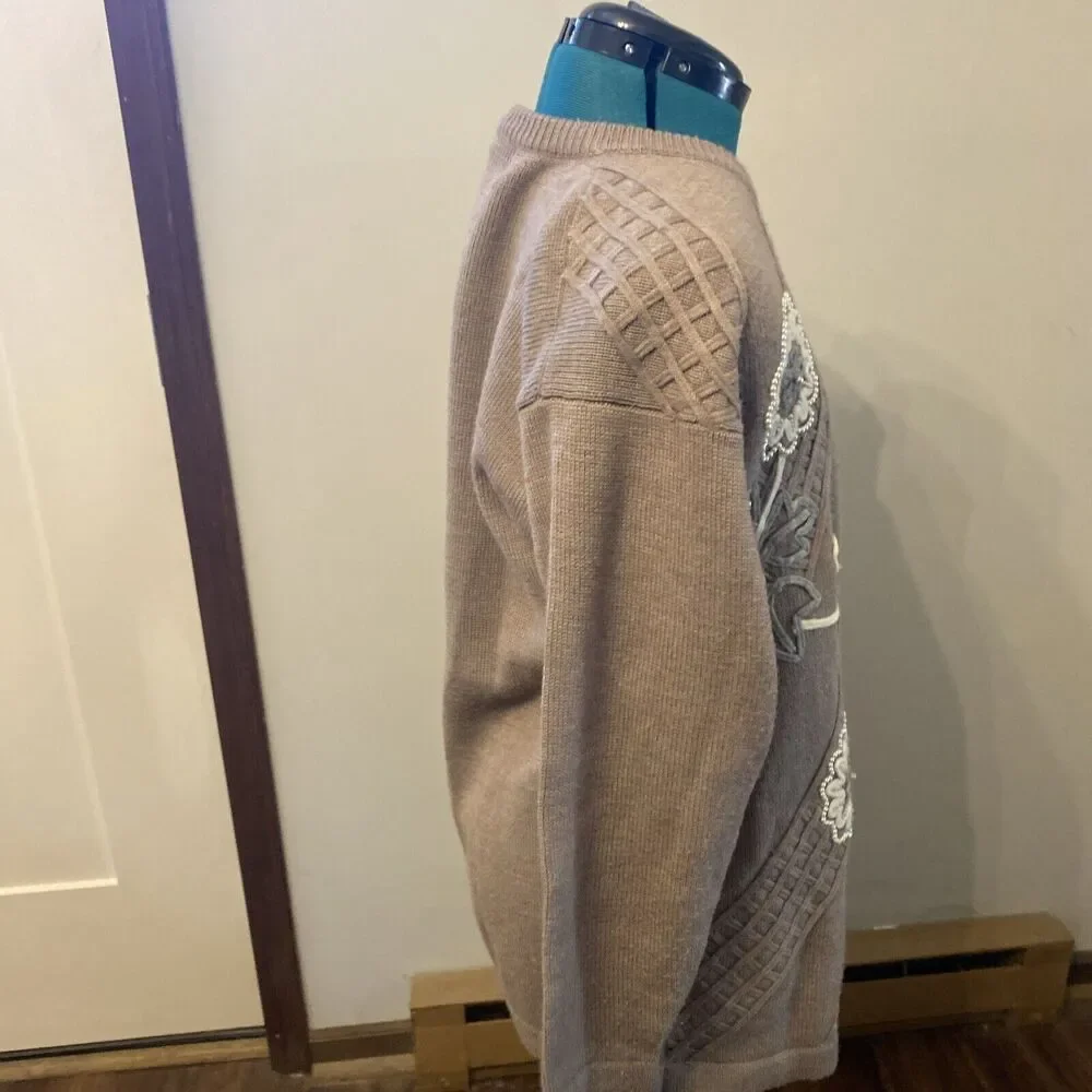 Jubiana Women Brown Bead Embellished Grandma Sheik Wool Blend Sweater Size L - Picture 4 of 8